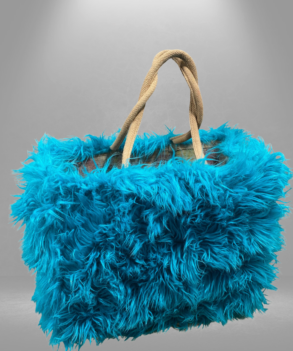 Blue Furry Tote Bag