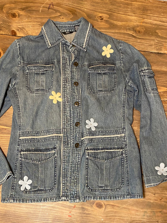 Denim with Leather Flowers Jacket