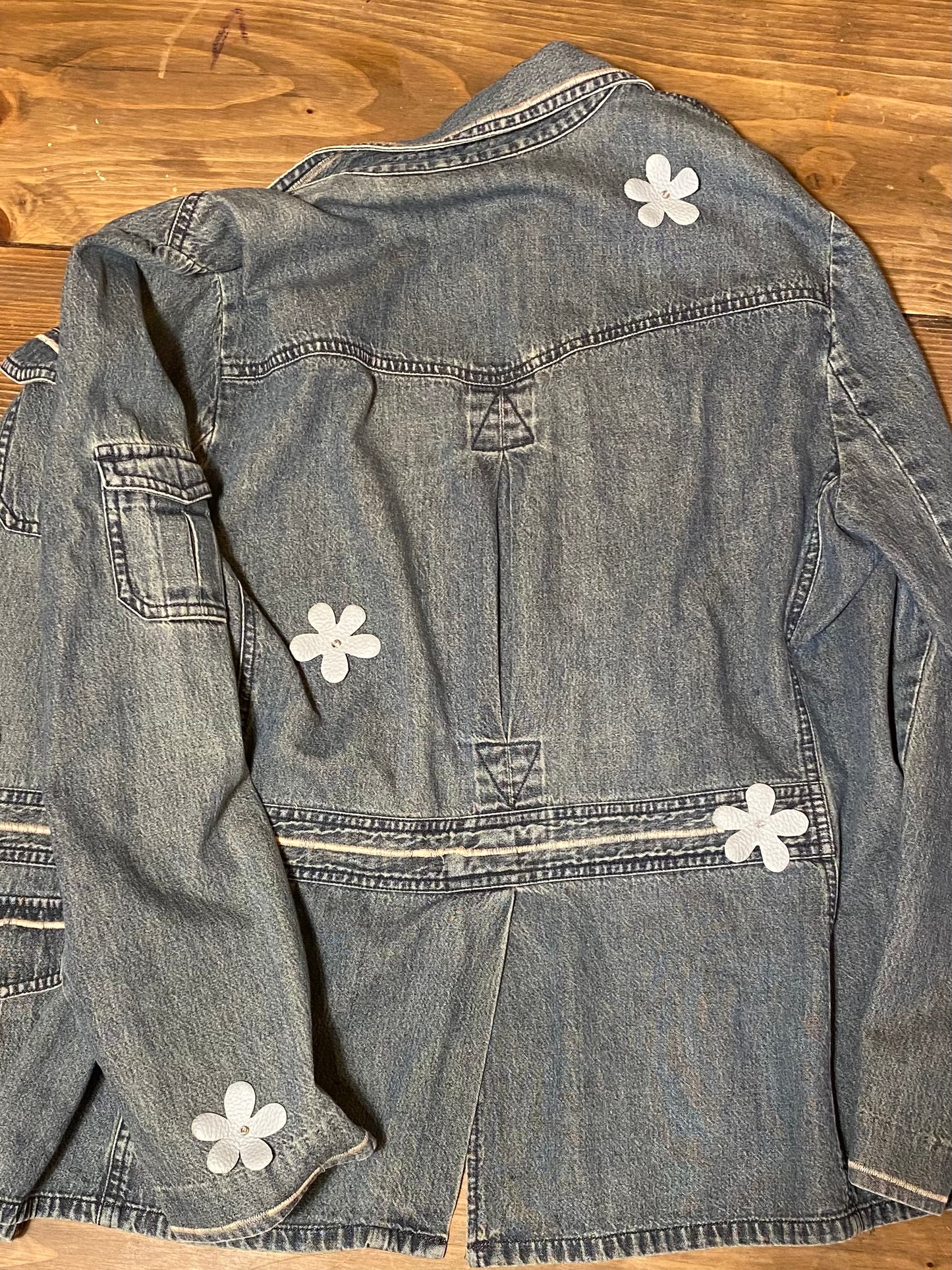 Denim with Leather Flowers Jacket