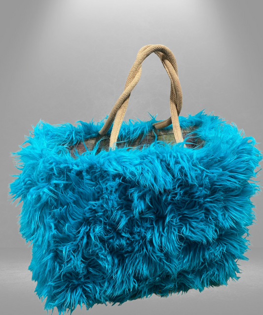 Blue Furry Tote Bag
